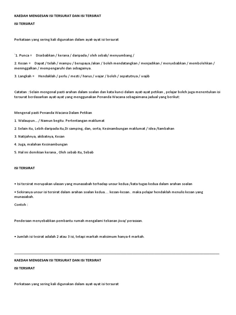 Kaedah Mengesan Isi Tersurat Dan Isi Tersirat Pdf