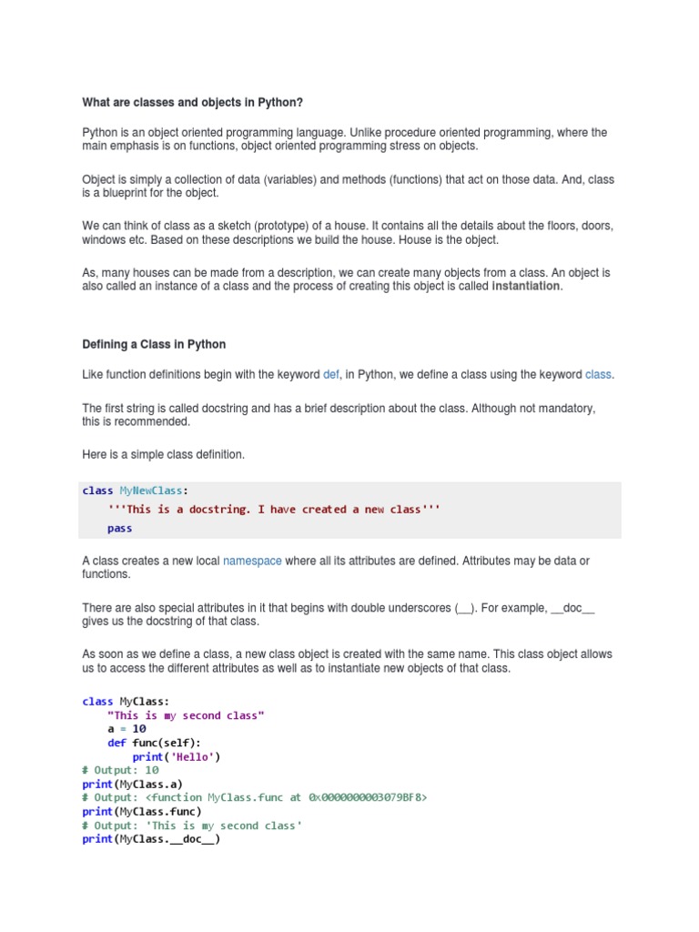 Python OOPs | PDF | Class (Computer Programming) | Object Oriented ...
