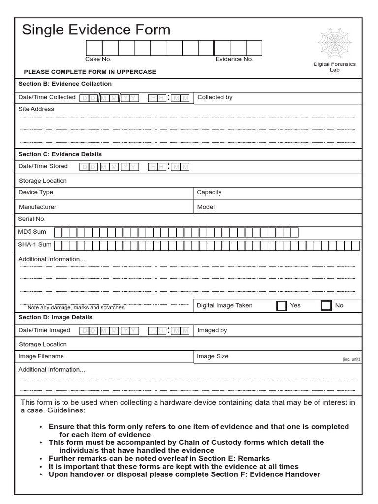 Chain of Custody Form | PDF | Digital Forensics | Data Management for Free Printable Chain Of Custody Form