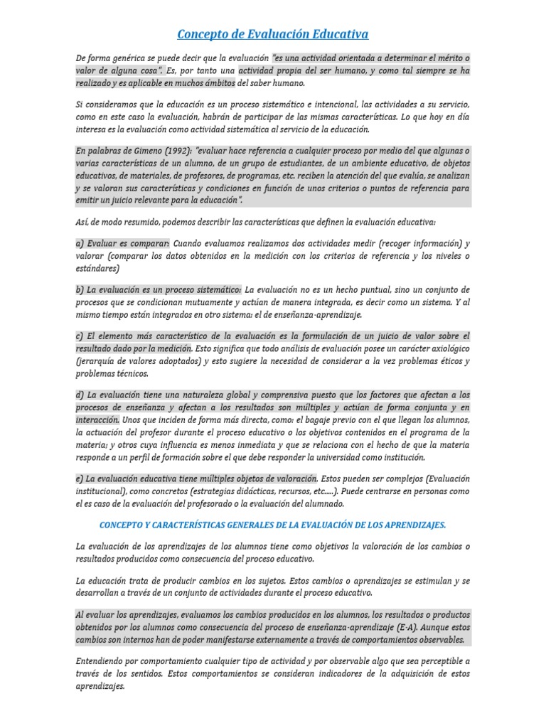 Concepto de Evaluación Educativa | PDF | Evaluación | Maestros