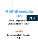 CH 2001 Fluid Mechanics Video Lectures: Module 12: Applications and Limitations of Bernouli's Equation