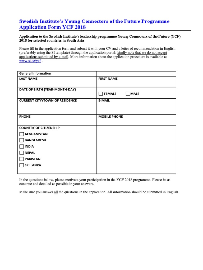 YCF 2018 Application Form | PDF | World Wide Web | Internet & Web