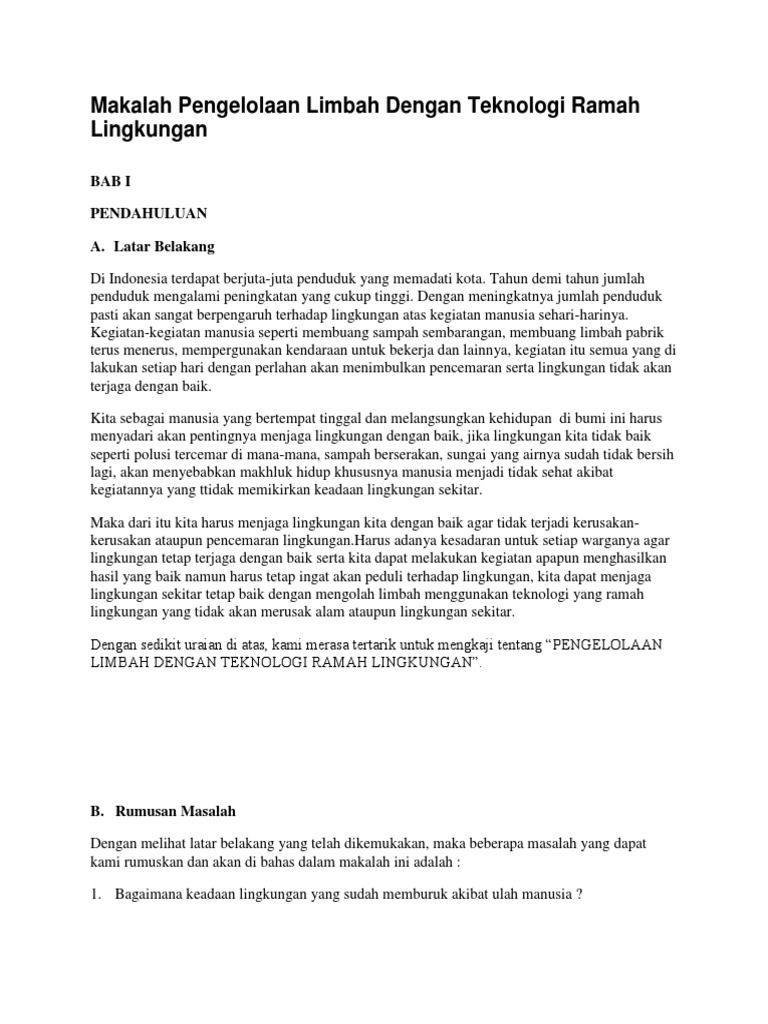 Makalah Pengelolaan Limbah Dengan Teknologi Ramah Lingkungan