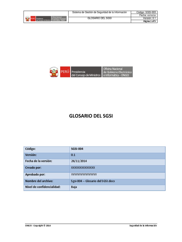 Sgsi 003 Glosario Del Sgsi Pdf Seguridad De Información Información