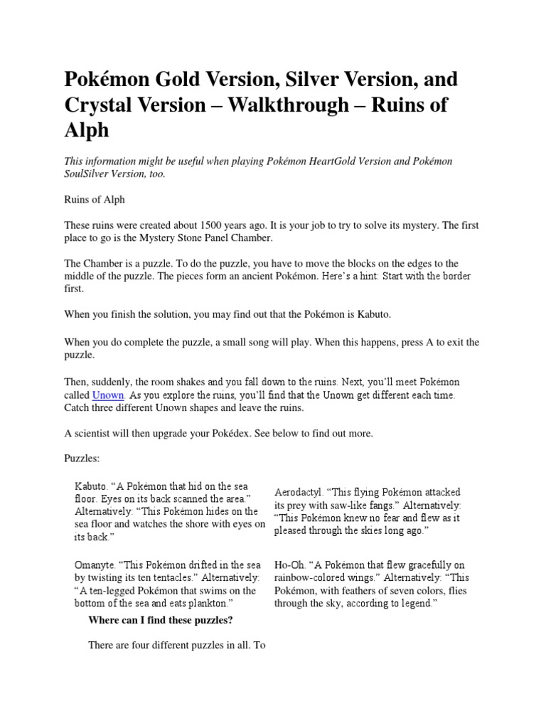 Pokemon Gold Walkthrough, PDF, Nintendo Franchises