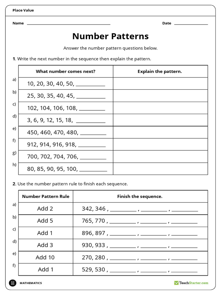 Teachstarter Numberpatternsworksheet 92060 1 | PDF | Sequence ...