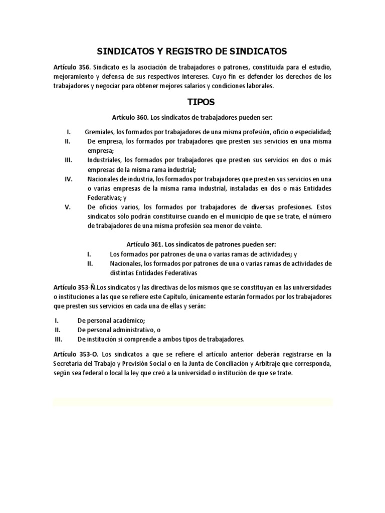 Sindicatos Y Registro De Sindicatos