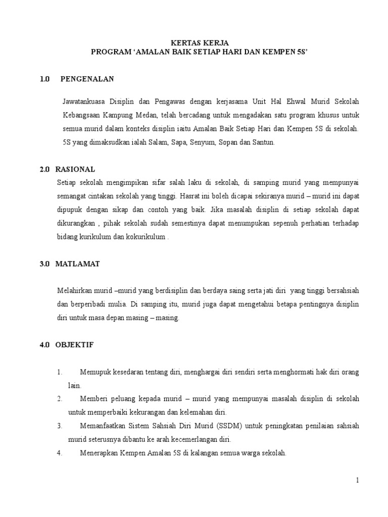 Kertas Kerja Program Sahsiah Diri Murid Pdf