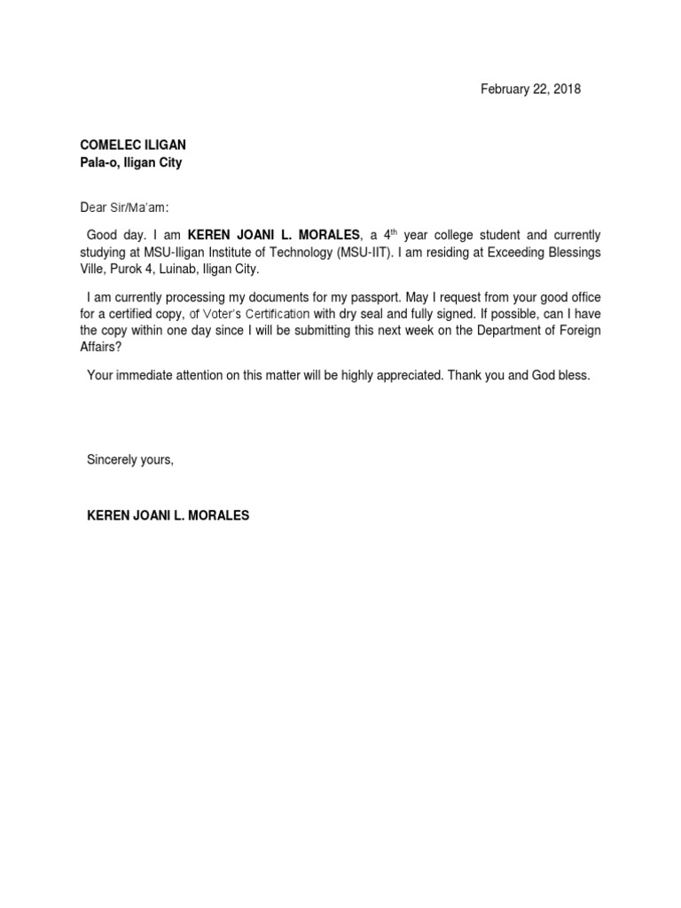 Request Letter For Comelec PDF Government