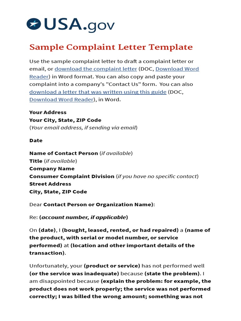 Complaint Letter Pdf