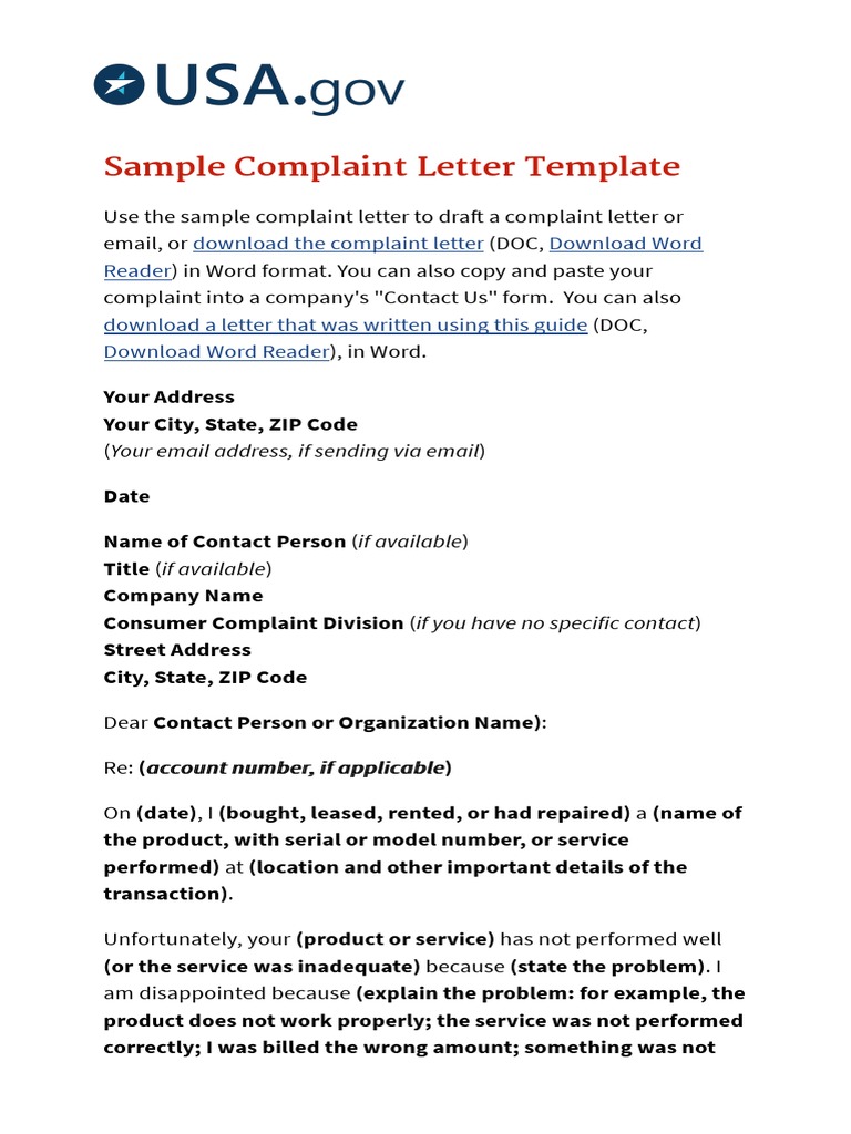 complaint email sample