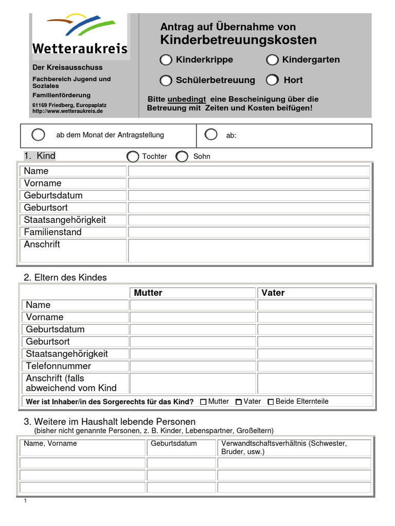 Antragsformular Auf UEbernahme Kinderbetreuungskosten