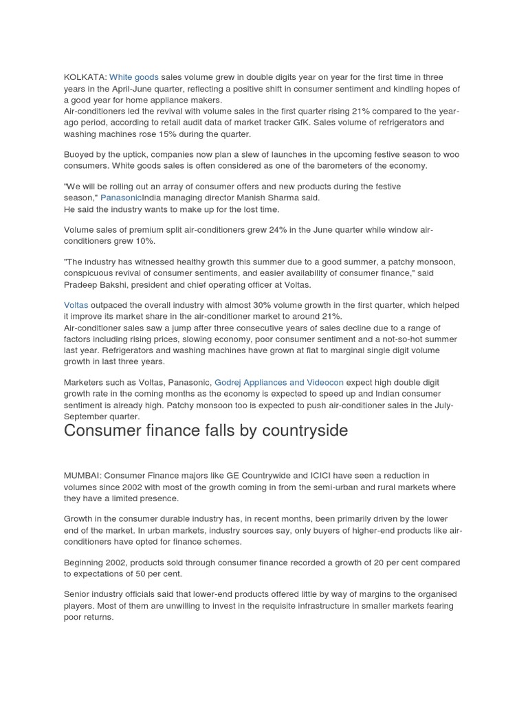 White goods sales volume grows in double digits for first time in three