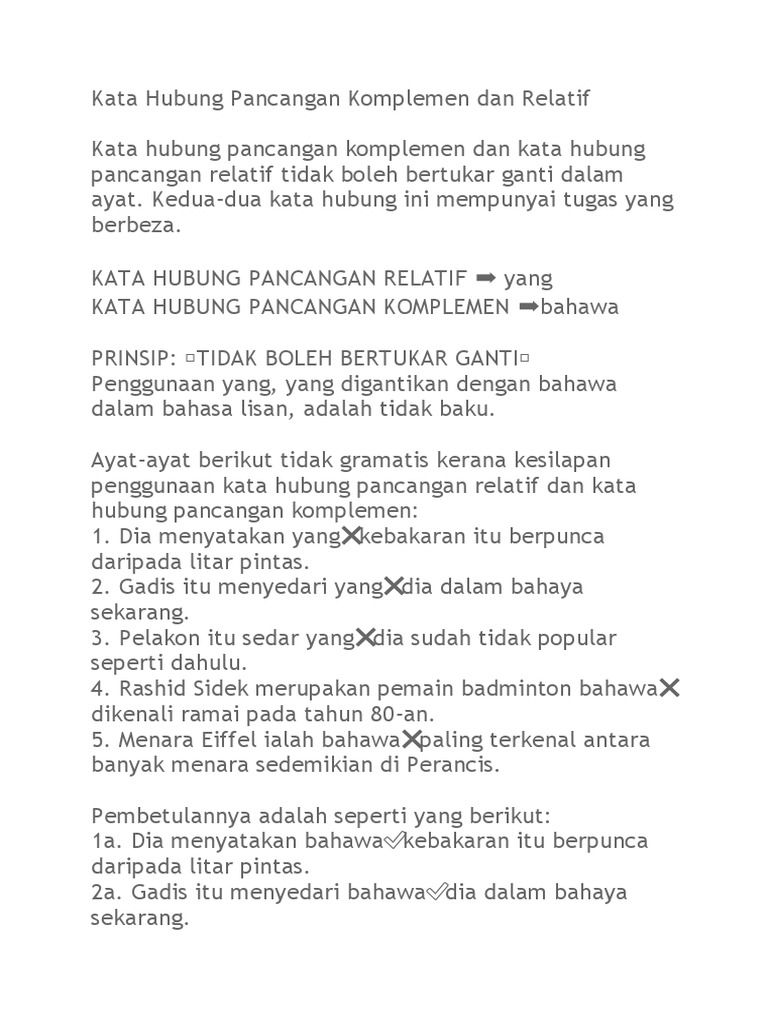 Kata Hubung Pancangan Komplemen Dan Relatif Pdf