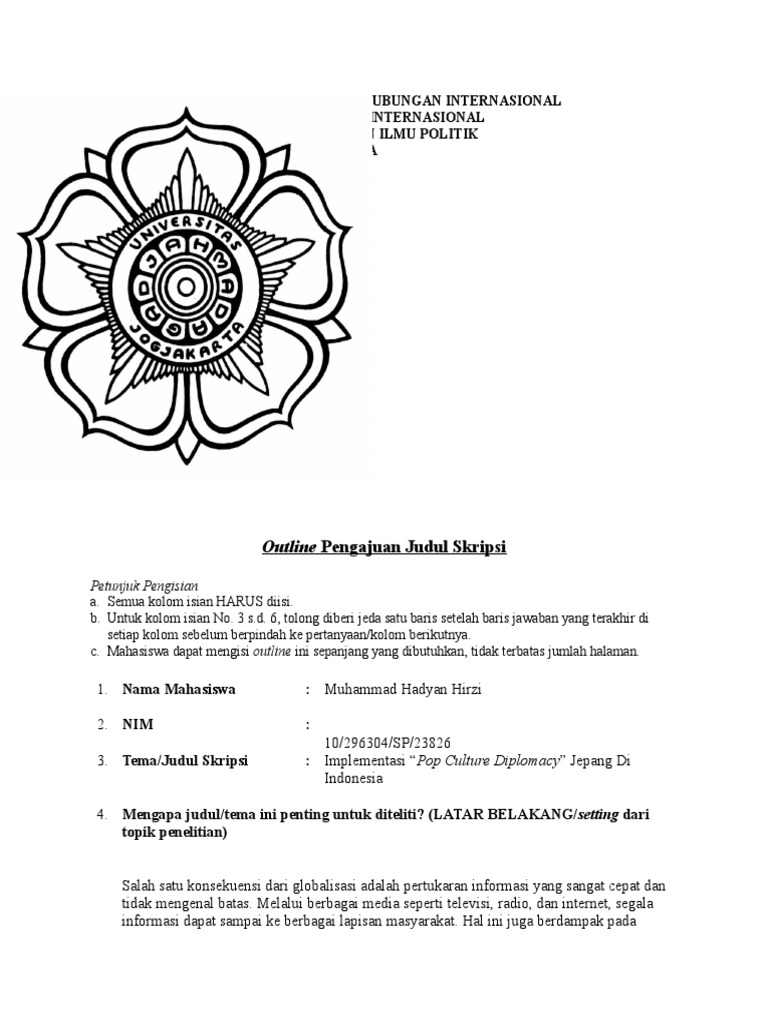 Form Outline Pengajuan Judul Skripsi Hi Ugm