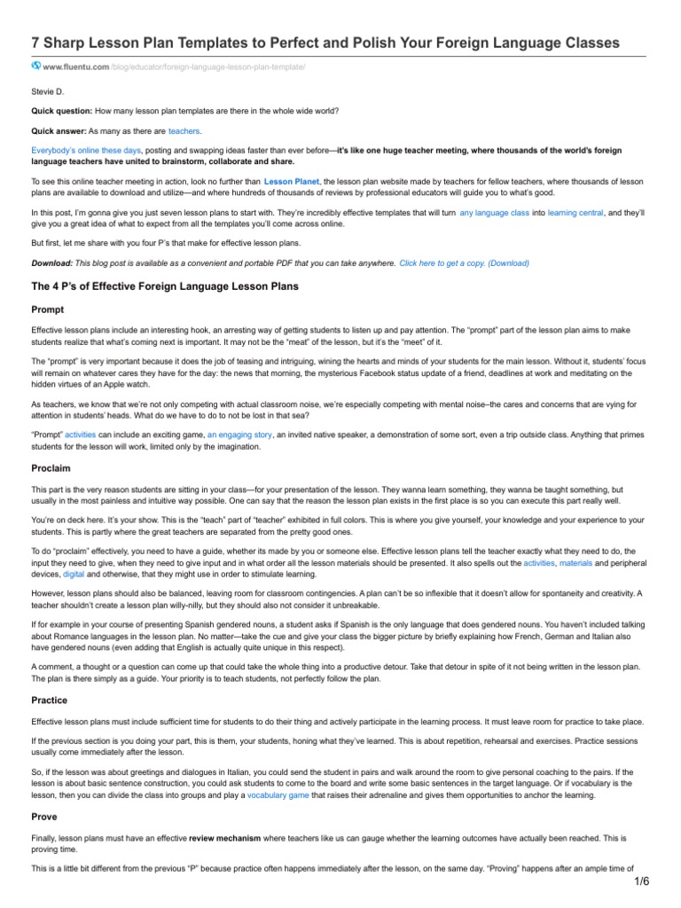 Effective Foreign Language Lesson Plans | PDF | Lesson Plan | Foreign ...