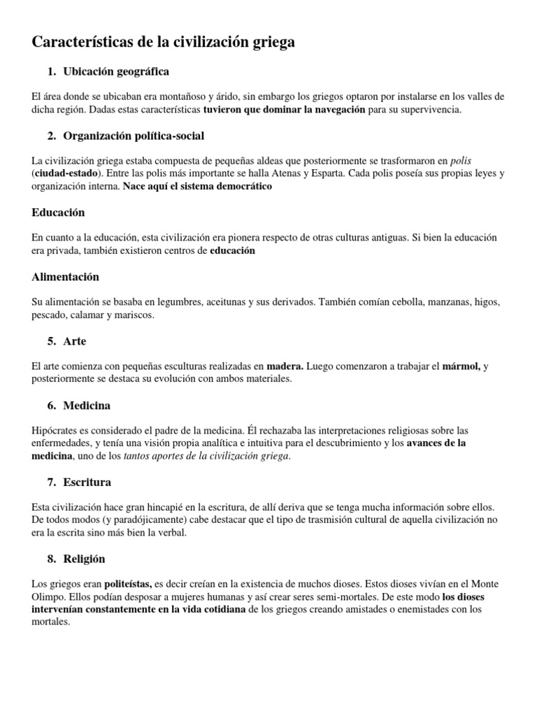 Características de la civilización griega | PDF | Antigua Grecia ...
