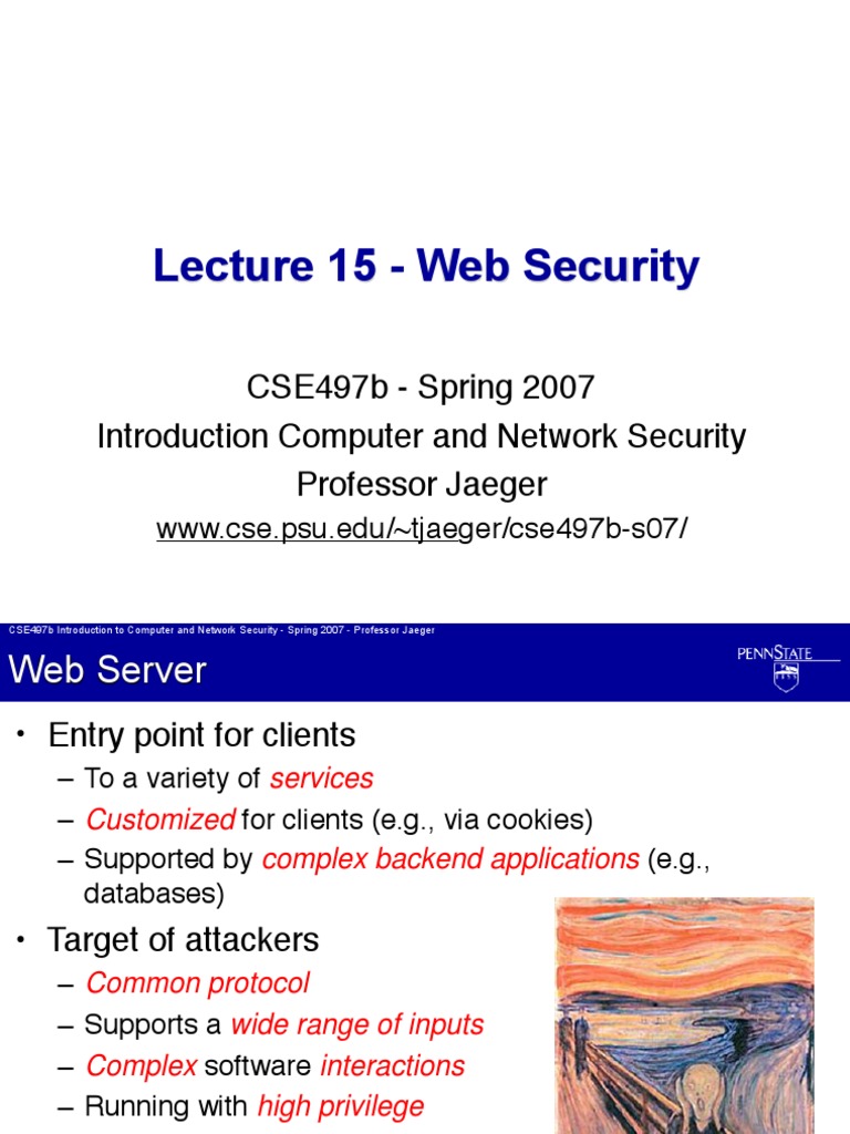 Cse497b Lecture 15 Websecurity PDF | PDF | Web Server | Internet & Web
