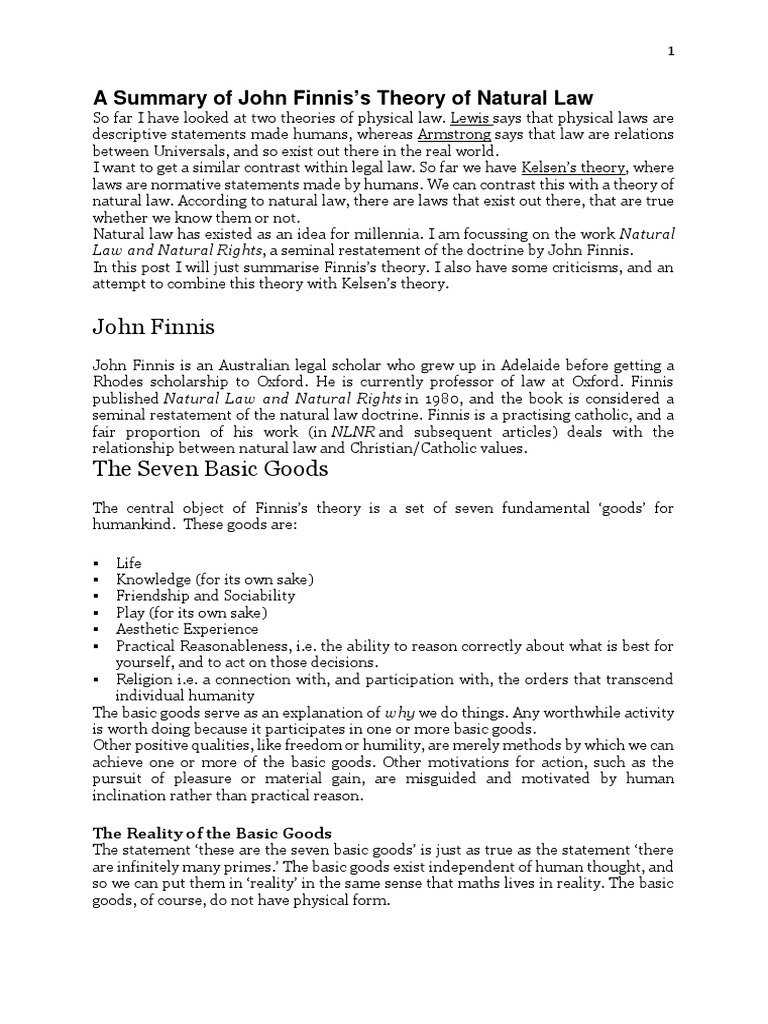 A Summary of John Finnis | PDF | Natural Law | Reason