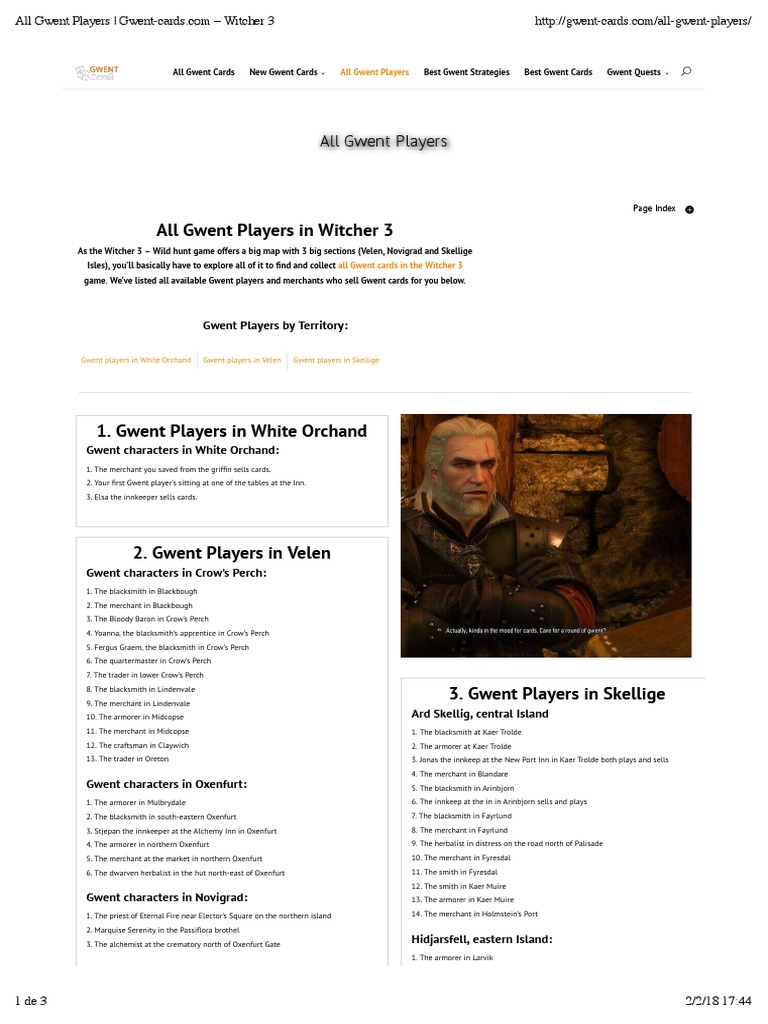 All Gwent Players - Gwent-Cards - Com - Witcher 3 | PDF | Video Games ...