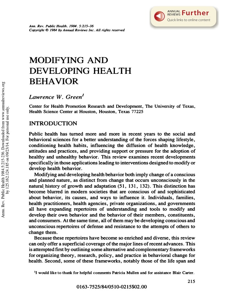 Modifying and Developing Health Behavior | PDF | Health Promotion ...
