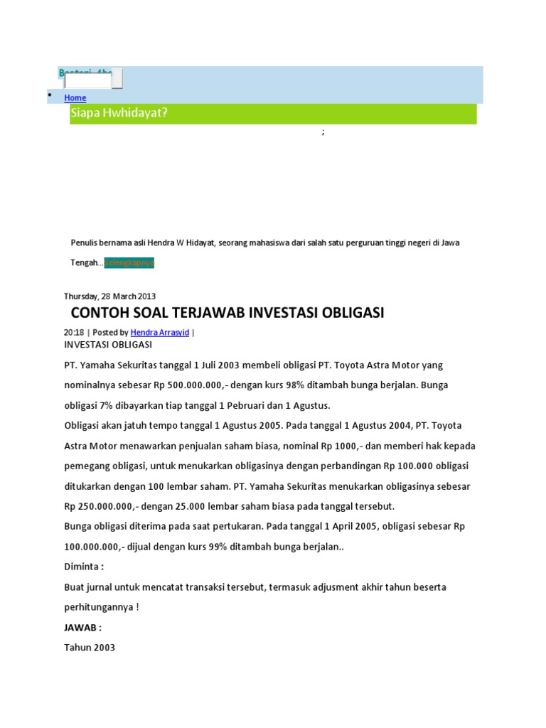 Contoh Soal Terjawab Obligasi