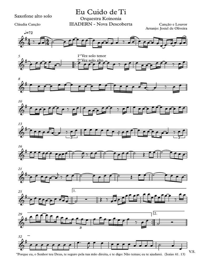 Eu Cuido De Ti Saxofone Alto Solo
