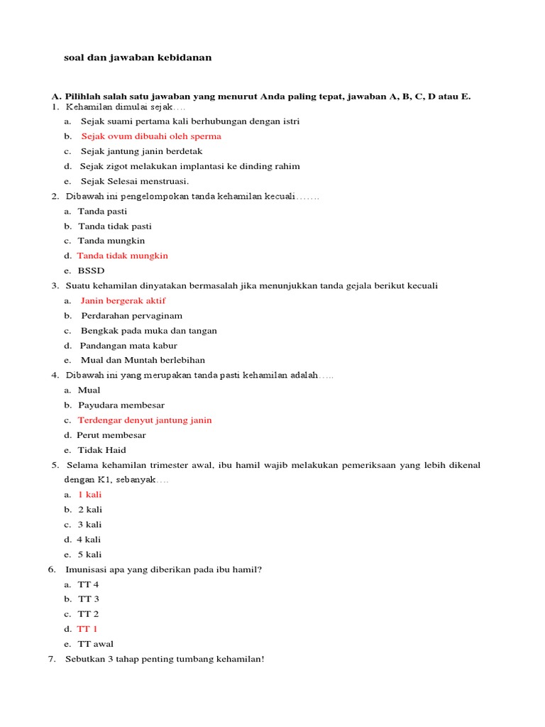 Soal Dan Jawaban Kebidanan