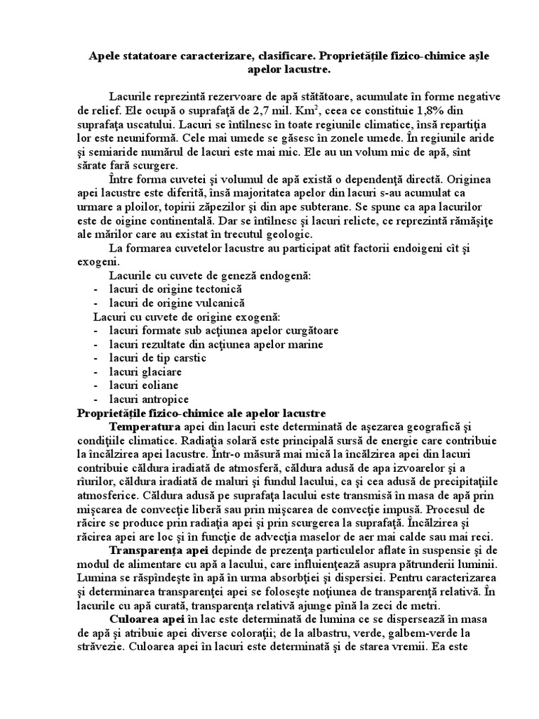 Apele Statatoare Caracterizare | PDF