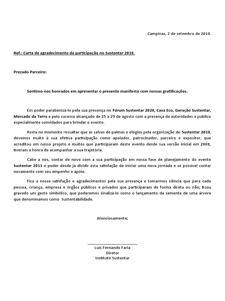 Carta De Agradecimento Pela Presenca Na Reuniao - Top 