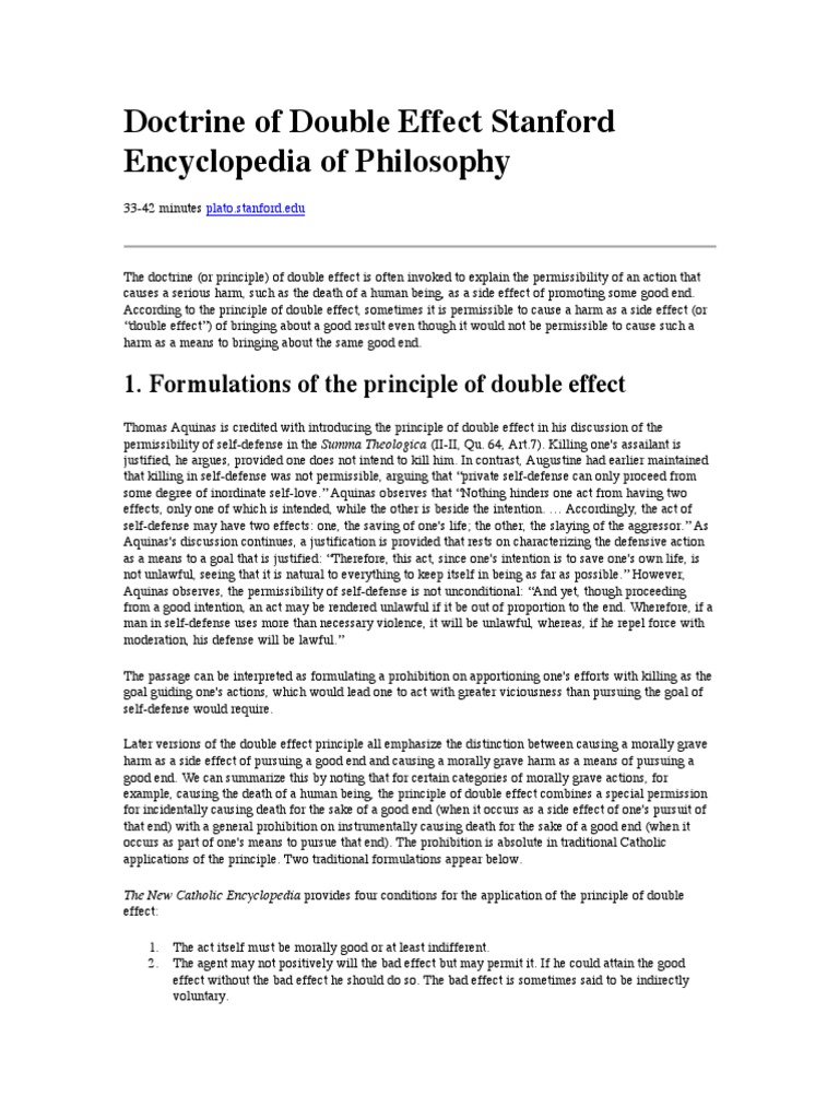 Doctrine of Double Effect Stanford Encyclopedia of Philosophy(1