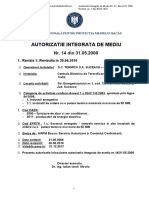 Autorizatie Integrata de Mediu: Nr. 14 Din 31.05.2006