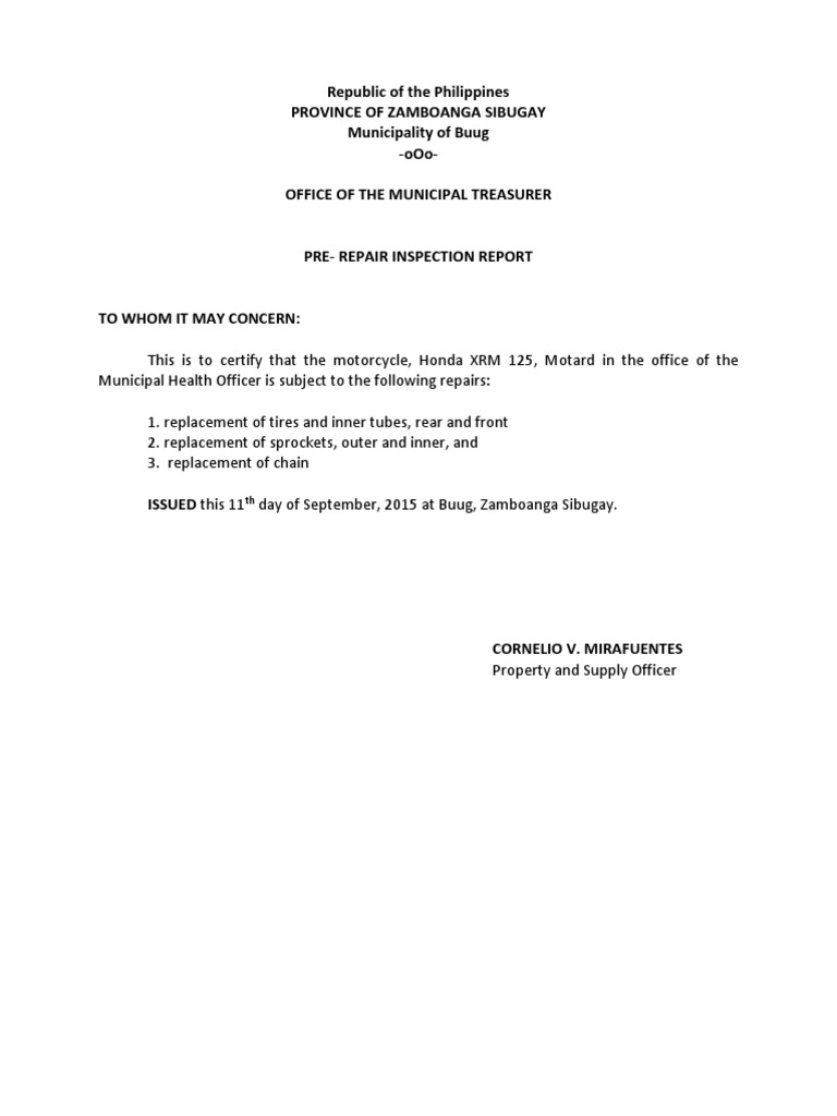 Pre-Repair Inspection Report | PDF | Business
