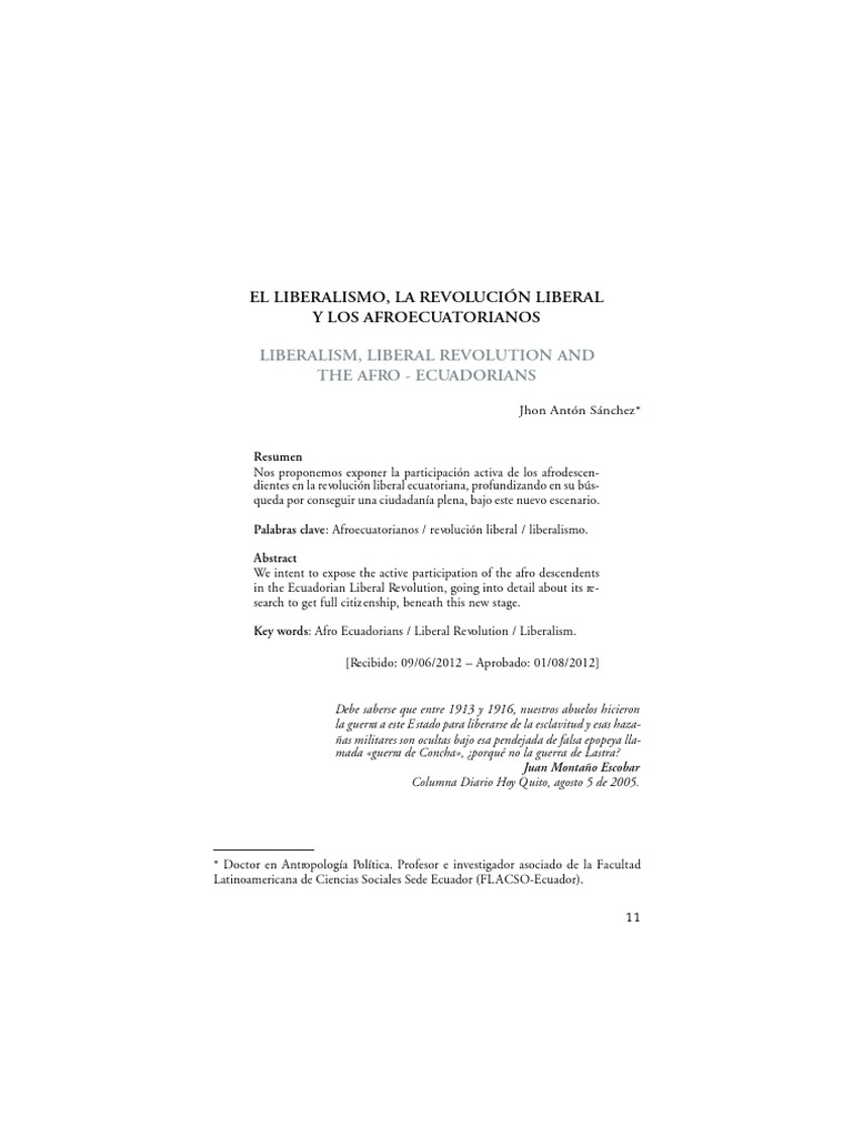 Afroecuatorianos en la Revolución Liberal | PDF | Ecuador | Esclavitud