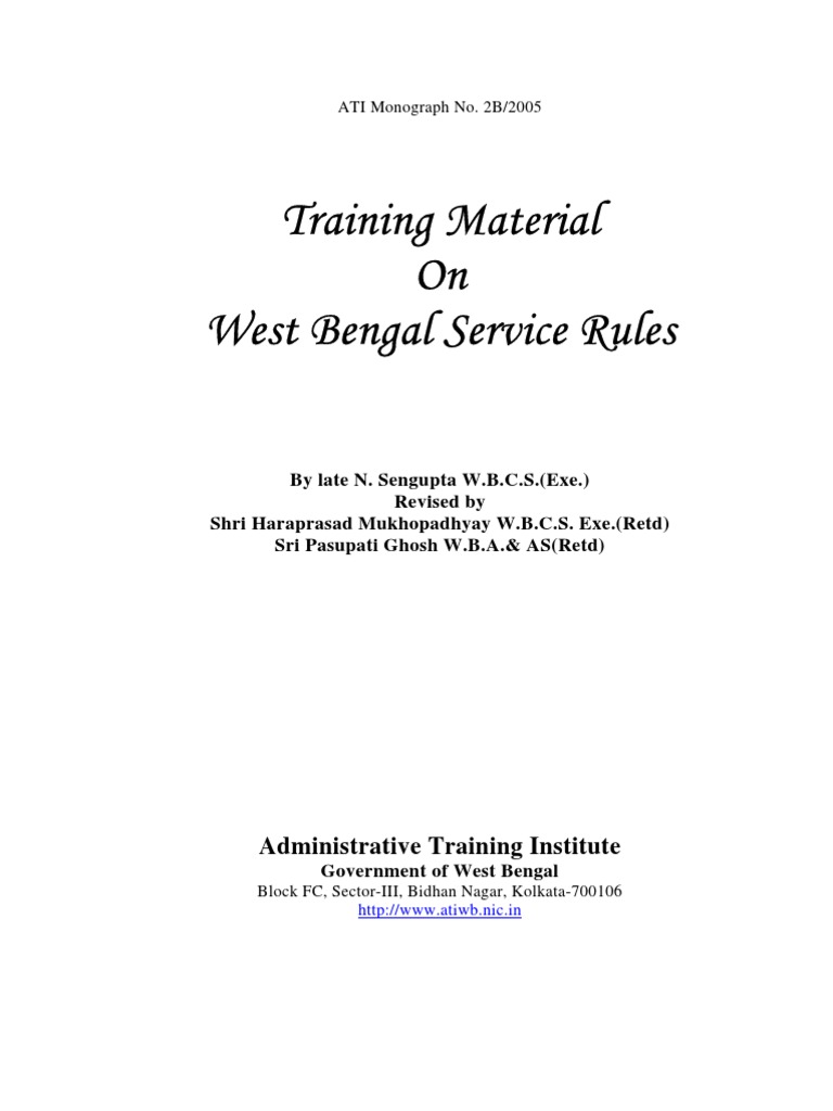 Training Material On West Bengal Service Rules PDF Pension Employment