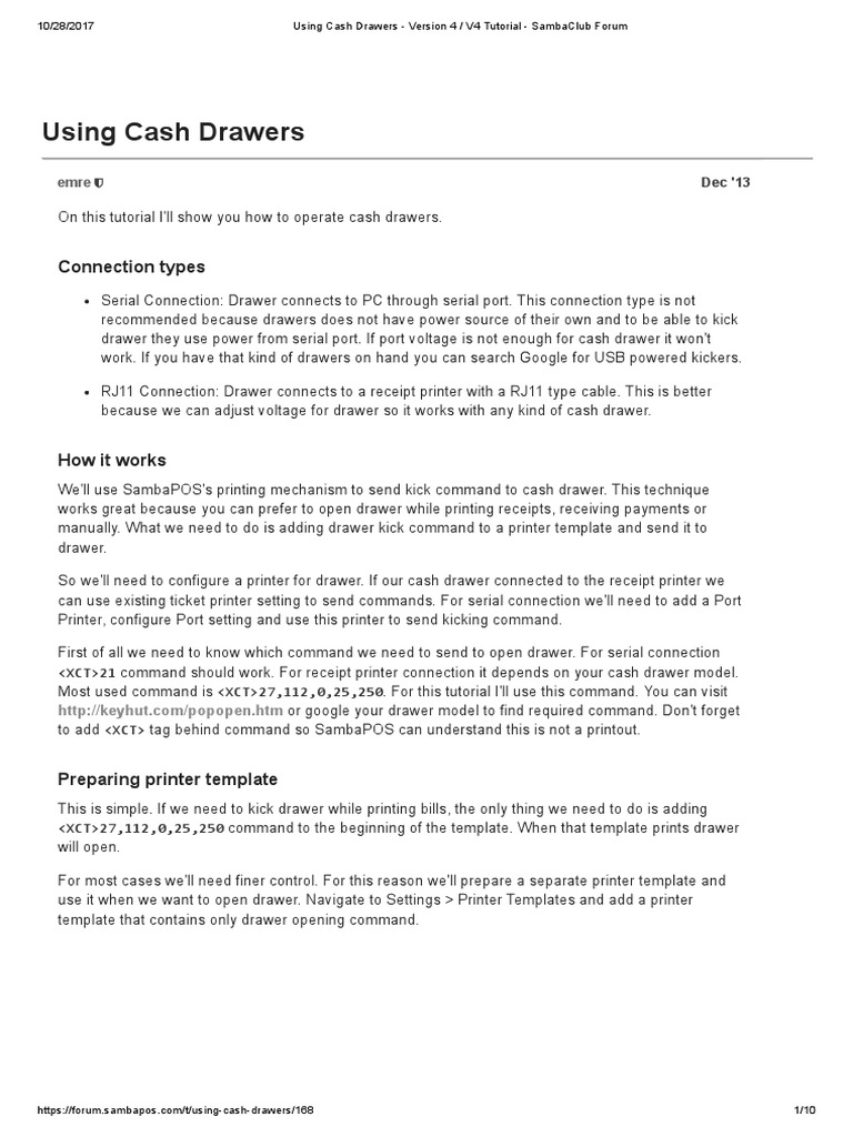Configuring Cash Drawers in SambaPOS V4 | PDF | Printer (Computing ...