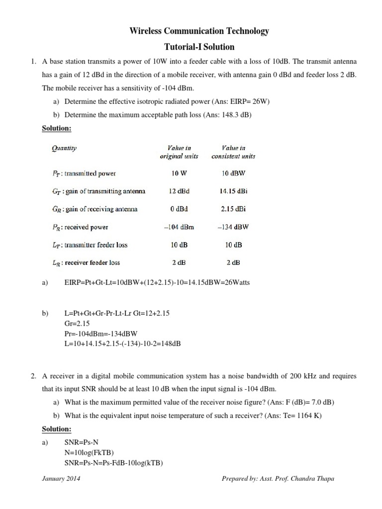 Tutorial 1 Solution Pdf Decibel Antenna Radio