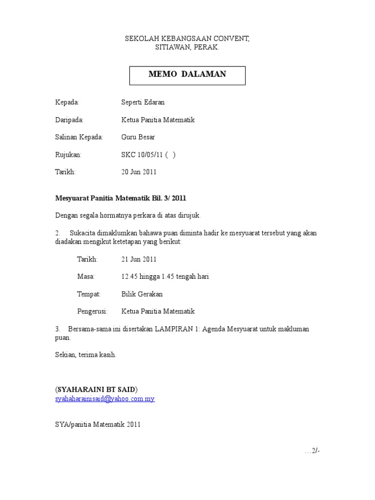 Contoh Memo Dalaman Pdf