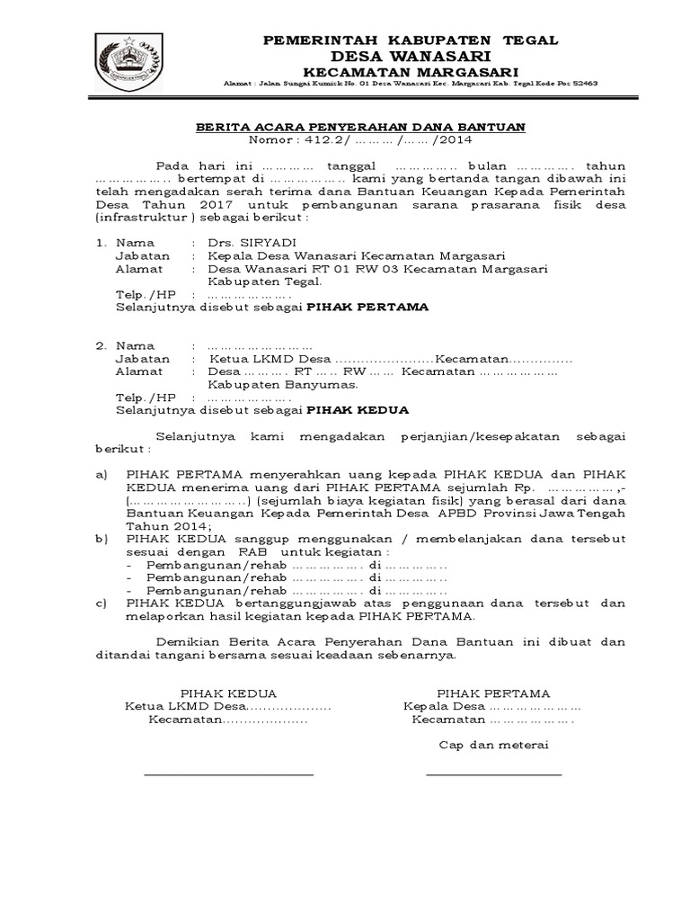 Berita Acara Penyerahan Dana Kepala Desa Ke Lkmd