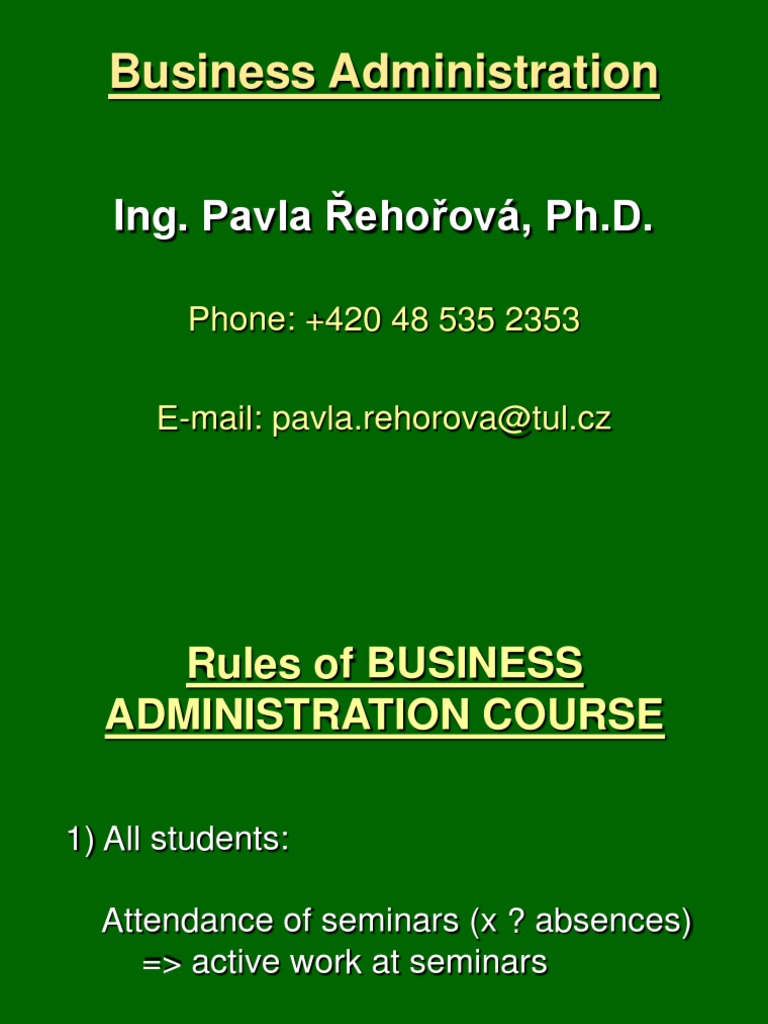Business Administration Ing. Pavla Řehořová, PH.D PDF Sole