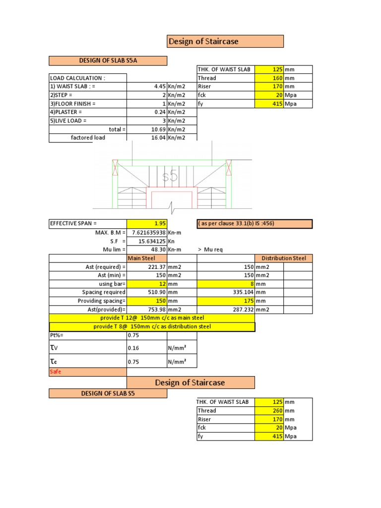 Staircase Design and Load Calculations | PDF