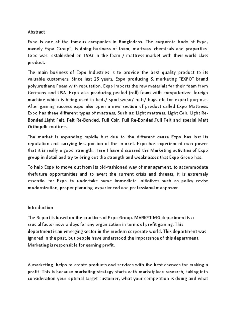 Internship Report On Marketing Activities of Expo Group | PDF ...