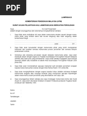 Lampiran B-Surat Akuan Pelantikan Ajk Berkaitan Perolehan | Pdf