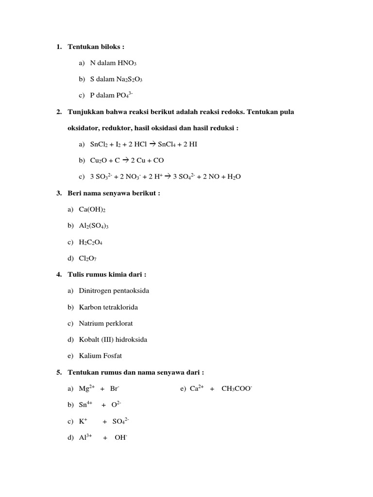 Soal Uh Redoks Dan Tata Nama
