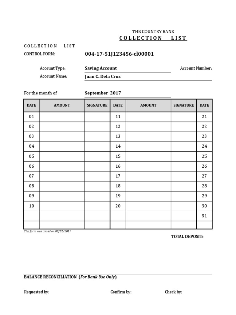 Savings Collection Form | PDF | Deposit Account | Banking