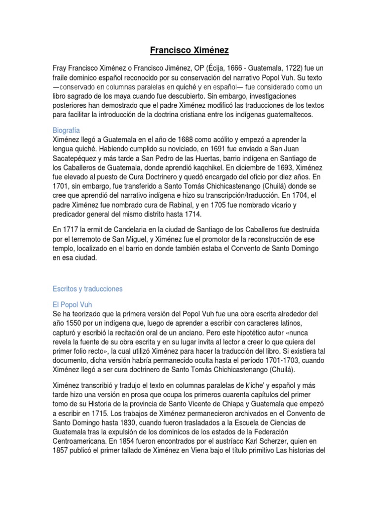 Francisco Ximénez PDF Pueblos mayas Pueblos indígenas de América