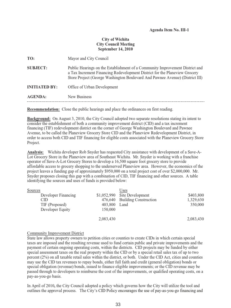 Plainview Grocery Store CID and TIF in Wichita, Kansas PDF Sales Taxes In The United States
