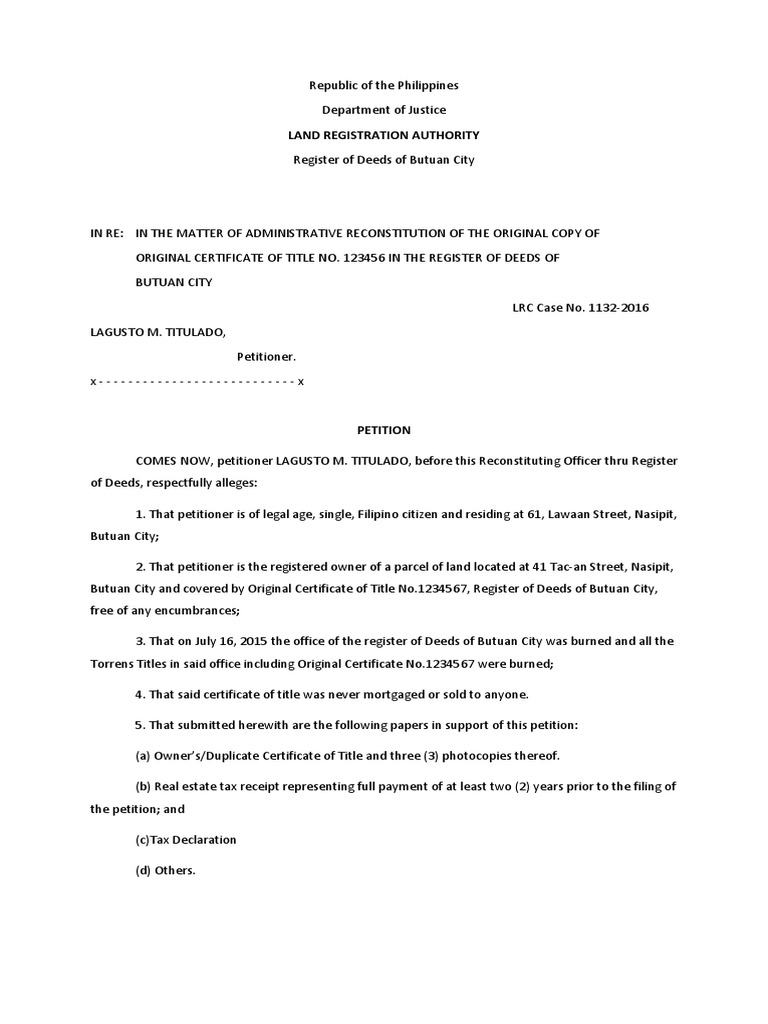 Reconstitution of Lost Title | Affidavit | Property