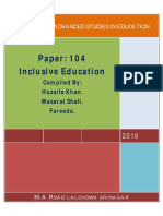 Paper: 104 Inclusive Education: Compiled By: Huzaifa Khan. Masarat Shafi. Fareeda