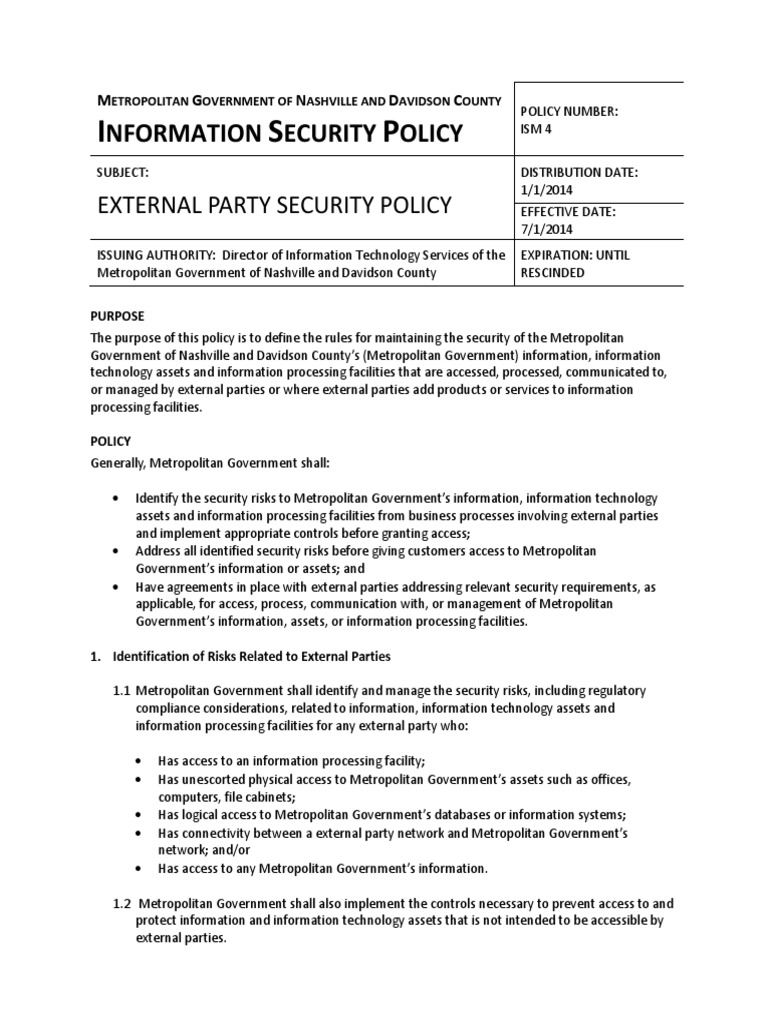 Nformation Ecurity Olicy: External Party Security Policy | PDF ...